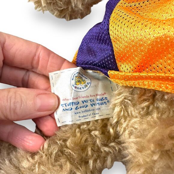 Build A Bear Curly Teddy Bear Brown Paws Vintage Retired Lakers Tank Overall 14" - Picture 11 of 15